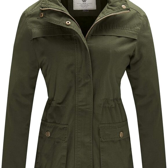 Women's Casual Military Jacket Cotton Stand Collar Utility Anorak Coat - Picture 1 of 7